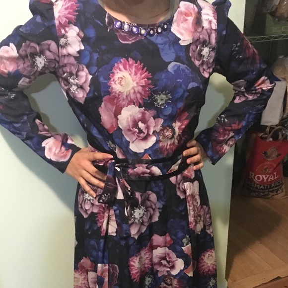 Modest Long Sleeve Floral Maxi Dress Prom - Picture 7 of 8